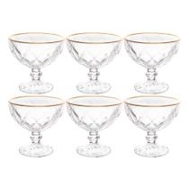 Jogo De Sobremesa 6 Taças Vidro Com Borda Fio Dourado Diamond Lyor 250ml