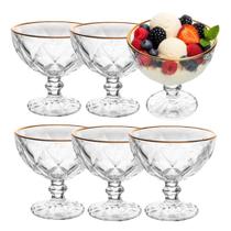 Jogo de Sobremesa 6 Taças Vidro com Borda Fio Dourado Diamond Sorvete Lyor 250ml