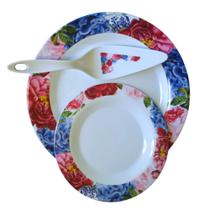 Jogo de sobremesa 8 peças floral luxo melamina saldão..