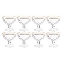 Jogo De Sobremesa 8 Taças Vidro Com Borda Fio Dourado Diamond Lyor 250ml