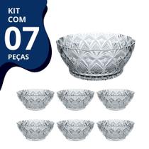 Jogo de Sobremesa com 7 Peças Travessa + Tigelas em Vidro Lapidado Jogo de Sobremesa com 7 Peças Travessa + Tigelas em Vidro Lapidado