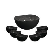 Jogo de Sobremesa Preto Tigela Bowl Saladeira Pote 7un Jogo de Sobremesa Preto Tigela Bowl Saladeira Pote 7un
