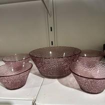 Jogo de sobremesa rosa de vidro com 5 peças tigela para doces grande e pequena para sorvete bolo decorada de cozinha kit Jogo de sobremesa rosa de vidro com 5 peças tigela para doces grande e pequena para sorvete bolo decorada de cozinha kit