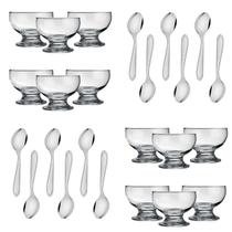 Jogo de Sobremesa Sorvetes Pudim Bolo 12 Taças Vidro 220ml 12 Colheres Inox Jogo de Sobremesa Sorvetes Pudim Bolo 12 Taças Vidro 220ml 12 Colheres Inox