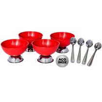 Jogo De Sobremesa Taça De Plástico E Inox - 8 Peças Vermelho - Pan Shopp