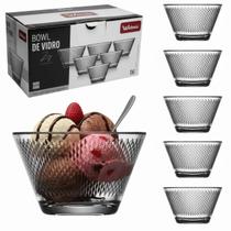 Jogo De Sobremesa Tigela Bowl Kit 6 Peças 300ml Vidro com Textura Resistente Elegante