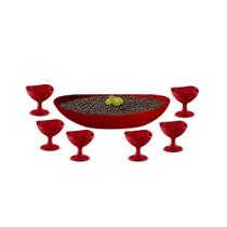 Jogo de Sobremesa Vermelho Travessa Oval Taças Plástico 7pcs - UZ