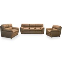 Jogo de Sofá 2 e 3 Lugares com Poltrona Boston F04 Nobuck Marrom - Lyam Decor