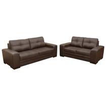 Jogo de Sofá 2 e 3 Lugares Sala de Estar Milano Couro Marrom - Gran Belo