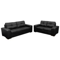 Jogo de Sofá 2 e 3 Lugares Sala de Estar Milano Couro Preto - Gran Belo