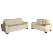 Jogo de Sofá 2 e 3 Lugares Sala de Estar Milão Couro Off White - Gran Belo Jogo de Sofá 2 e 3 Lugares Sala de Estar Milão Couro Off White - Gran Belo