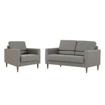 Jogo de Sofá 2 Lugares e Poltrona Herval Spirit, Linho Grafite Jogo de Sofá 2 Lugares e Poltrona Herval Spirit, Linho Grafite