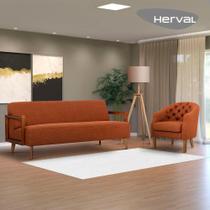Jogo de Sofá 3 Lugares e 1 Poltrona Herval Hub, Linho Terracota Jogo de Sofá 3 Lugares e 1 Poltrona Herval Hub, Linho Terracota