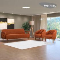 Jogo de Sofá 3 Lugares e 2 Poltronas Herval Hub, Linho Terracota Jogo de Sofá 3 Lugares e 2 Poltronas Herval Hub, Linho Terracota