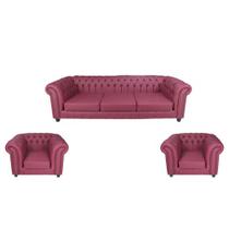 Jogo de Sofá Chesterfield Vinho + 2 Poltronas - 70x230x59 / 70x102x59cm - Sofá Luxuoso Estilo Chesterfield: Distinção em Cada Ponto!