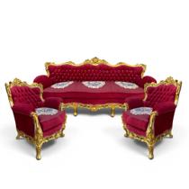 Jogo De Sofá Classico e par de Poltrona Vermelho com dourado 103x88x80 cm e 104x222x84 cm Jogo De Sofá Classico e par de Poltrona Vermelho com dourado 103x88x80 cm e 104x222x84 cm