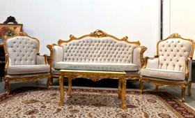 Jogo De Sofá Clássico Vitoriano Madeira Entalhes Feito À Mão
