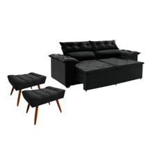 Jogo de sofá Compact 200 cm retrátil reclinável Molas Espirais + 2 Puffs-Sofá na Web