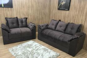 Jogo de Sofá de 2 e 3 Lugares Braços com Almofada Marrom Jogo de Sofá de 2 e 3 Lugares Braços com Almofada Marrom