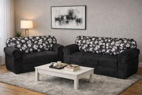 Jogo de sofá de 2 e 3 lugares Brasil Preto Floral