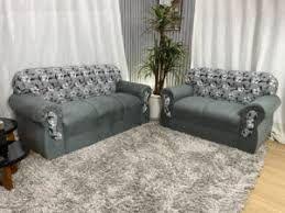 Jogo de sofá de 2 e 3 lugares Cinza Floral