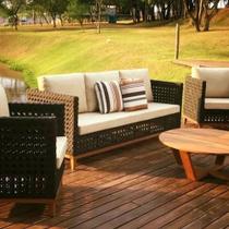 Jogo De Sofá Fibra, Aluminio E Madeira Jardim Sala Varanda