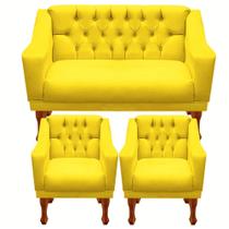 Jogo de sofá namoradeira + 02 poltronas para escritorio recepção clinica resistente de fabrica grecia - suede amarelo