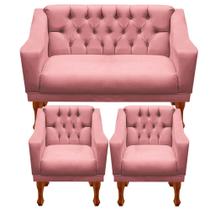Jogo de sofá namoradeira + 02 poltronas para escritorio recepção clinica resistente de fabrica grecia - suede rose