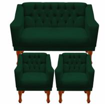 Jogo de sofá namoradeira + 02 poltronas para escritorio recepção clinica resistente de fabrica grecia - suede verde musg