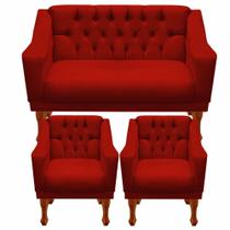 Jogo de sofá namoradeira + 02 poltronas para escritorio recepção clinica resistente de fabrica grecia - suede vermelho