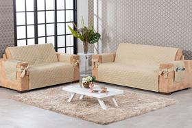 jogo de sofá para 2 e 3 lugares face única matelado com laço bege claro