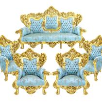 Jogo De Sofá Rococó Clássico Francês Madeira Maciça Luxo