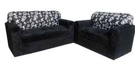 Jogo de sofá xaropinho de 2 e 3 lugares preto floral
