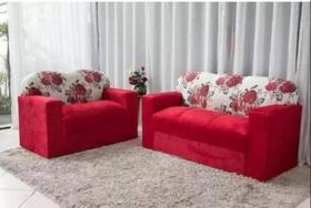 Jogo de sofá xaropinho de 2 e 3 lugares vermelho floral