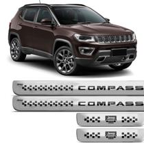 Jogo de Soleira Resinada Jeep Compass 2016 2017 2018 2019 2020 2021 2022 Preto com Grafia 4 Peças