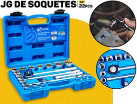 Jogo De Soquete 1/2 22 Peças Bramix C/ Catraca Maleta Completa Ferramentas Mecânicas Reparos Automotivos Profissional