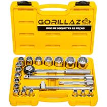 Jogo De Soquete 1/2 Polegada Catraca Reversível 22 Peças