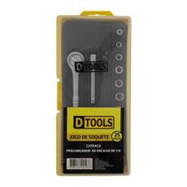 Jogo de Soquete 1/4'' 25 Peças com Chave Catraca - Estojo Plástico - DTOOLS