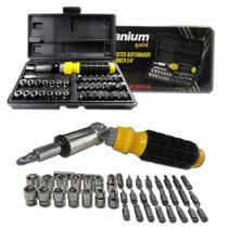 Jogo de Soquete 1/4 Gold 41 Peças com Bits e Chaves Titanium Platina