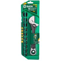 Jogo de soquete 10 a 19 mm com chave catraca/ajustável 11 peças - Vortex X6 Sata - Sata