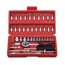 Jogo De Soquete Aço Crv 1-4 Catraca Chave Allen Maleta 46 Peças Vermelho