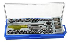 Jogo De Soquete Bits E Chave Catraca 1/4 E 3/8 Polegadas com 40 Peças eda