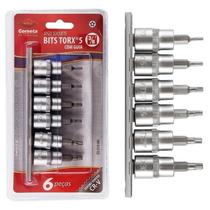 Jogo De Soquete Bits Torx 5 Pontas Com Guia 6 Peças Aço - Corneta Jogo De Soquete Bits Torx 5 Pontas Com Guia 6 Peças Aço - Corneta