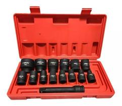 Jogo De Soquete De Impacto 15Pcs 8-32Mm Com Extensão 1/2