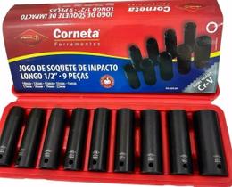 Jogo De Soquete De Impacto Longo 1/2 9pcs 10 A 22mm Corneta