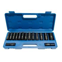 Jogo de soquete de impacto sextavado 10 à 27 mm encaixe 1/2" com 15 peças