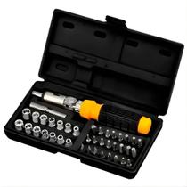 Jogo de Soquete e Bits 41 peças 1.4 com catraca reversível , aço carbono resistente, maleta compacta e catraca