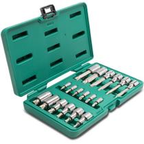 Jogo de soquete e bits multidentado encaixe 1/4" e 1/2" 18 peças