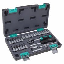 Jogo de Soquete e Catraca 1/4 POL de 4 à 13 MM Aço CR-V com 29 Peças STELS