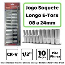 Jogo de Soquete E-torx Longo Femea Cromo Vanadio 10pc E8 a E24